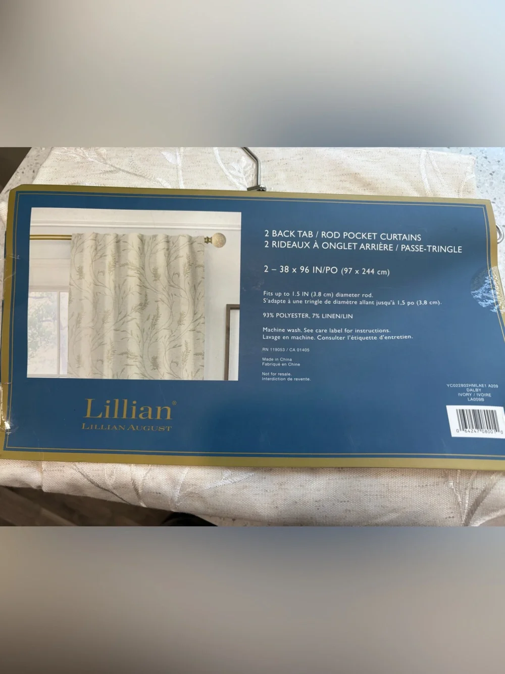 NEW Lillian August Neutral Textured Back Tab Curtain Panel - Ivory